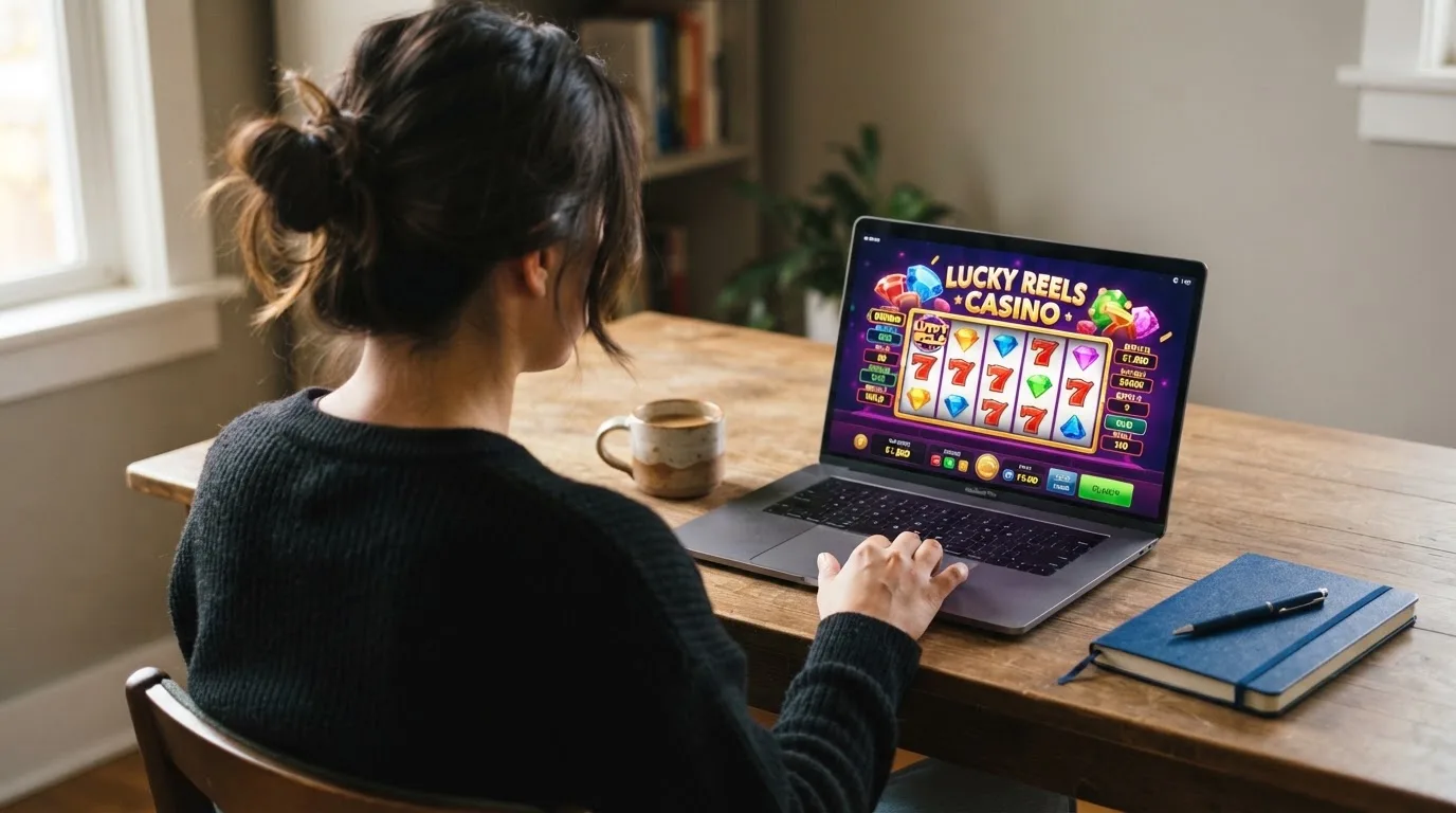 Person am Laptop liest eine Übersichtsseite zu Geldspielen im Internet — aviator online casino