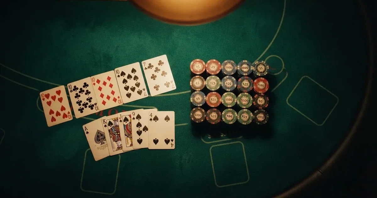 Beleuchteter Spieltisch mit Karten, von oben gesehen — aviator online casino