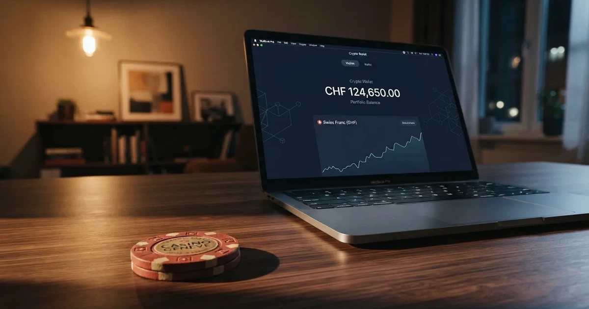 Geöffnete Krypto-Wallet auf einem Monitor mit stilisiertem digitalem Schloss — best crypto casino schweiz