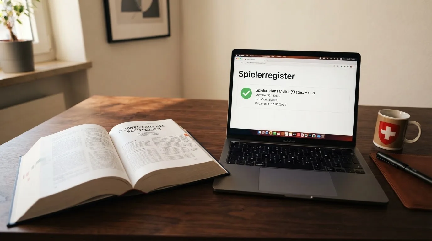 Amtliches Schreiben mit Stempel auf einem Schreibtisch neben einem Gesetzbuch — beste craps online casinos schweiz