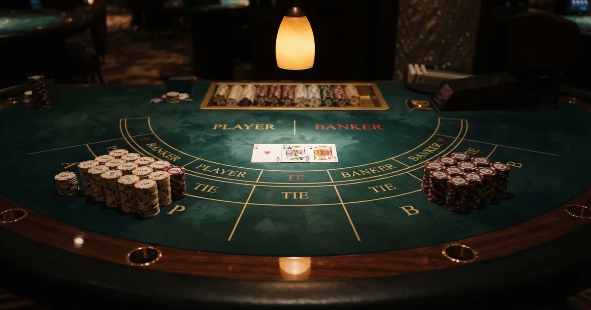 Beleuchteter Spieltisch mit Karten, von oben gesehen — beste live baccarat schweiz