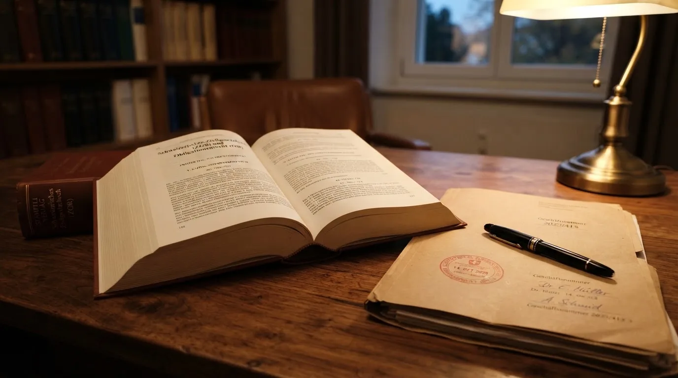Amtliches Schreiben mit Stempel auf einem Schreibtisch neben einem Gesetzbuch — beste live baccarat schweiz
