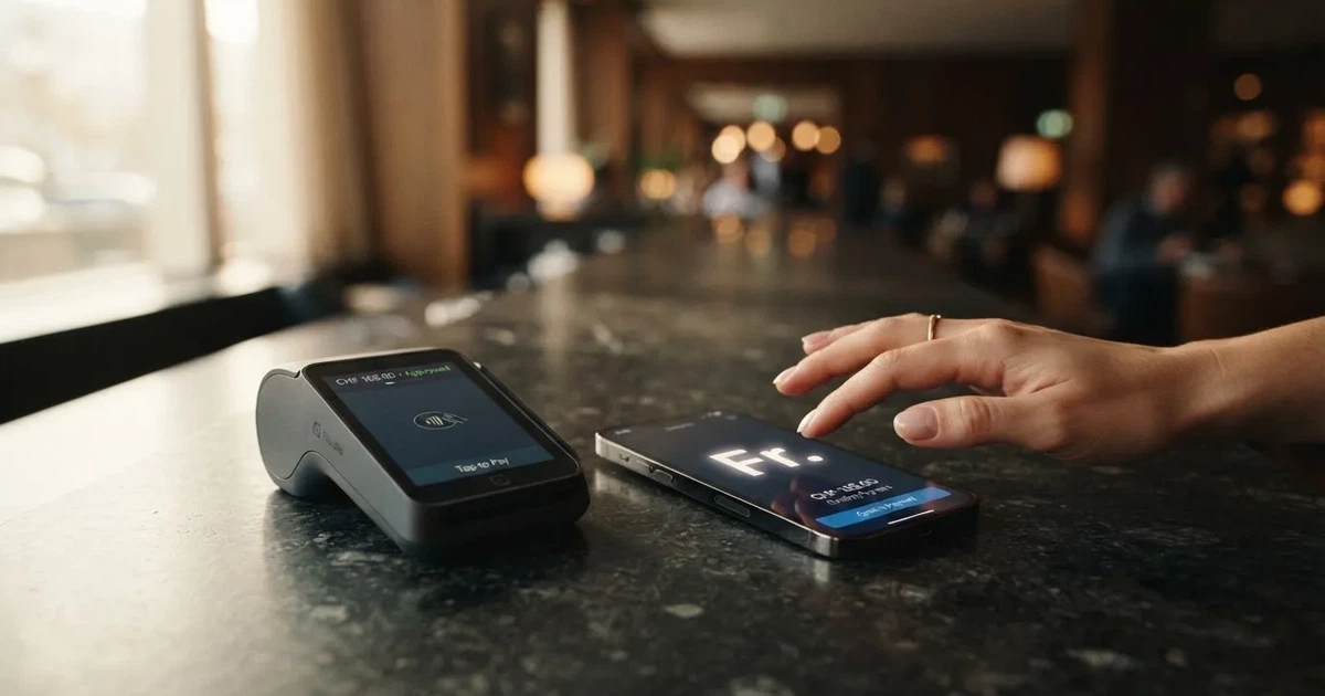 Kartenterminal und Smartphone mit einer ausstehenden Zahlungsbenachrichtigung — beste online casino mit banküberweisung bezahlen