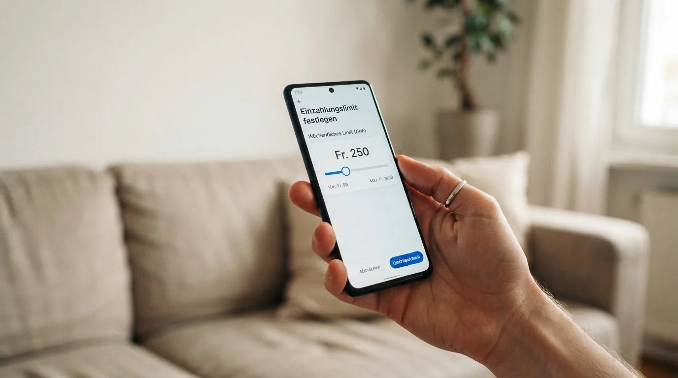 Hand hält ein Smartphone mit einem Formular zur Einzahlungsgrenze, ruhige Stimmung — beste online casinos echtgeld