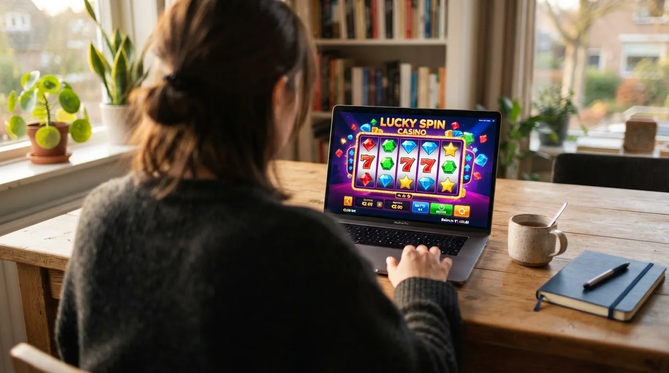 Person am Laptop liest eine Übersichtsseite zu Geldspielen im Internet — casino mit hoher gewinnchance
