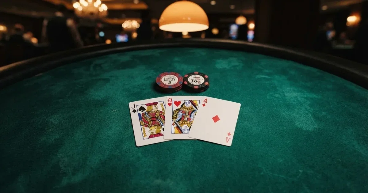 Beleuchteter Spieltisch mit Karten, von oben gesehen — casino mit hoher gewinnchance