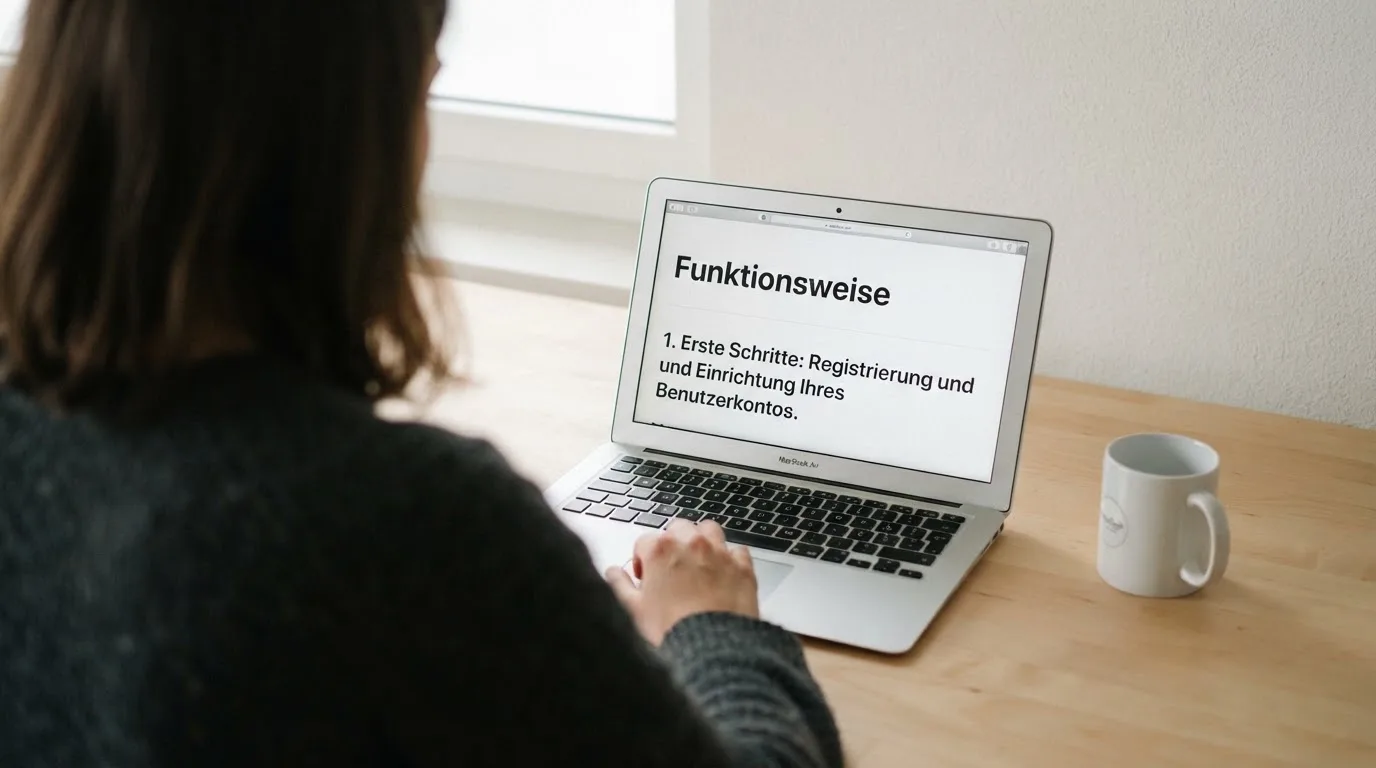 Person am Laptop liest eine Übersichtsseite zu Geldspielen im Internet — casino online mit bonus ohne einzahlung