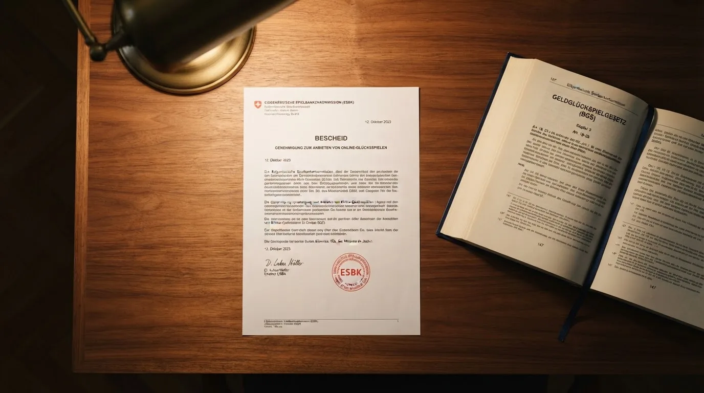 Amtliches Schreiben mit Stempel auf einem Schreibtisch neben einem Gesetzbuch — online casino bonus ohne einzahlung ohne download