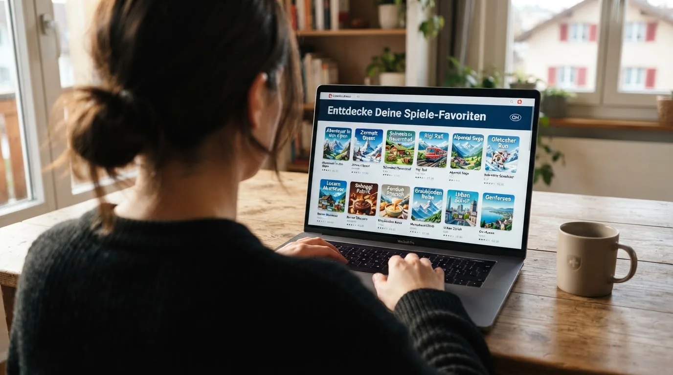 Person am Laptop liest eine Übersichtsseite zu Geldspielen im Internet — online casino mit autoplay
