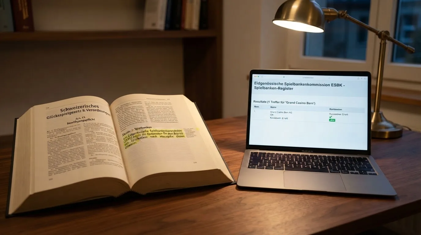 Amtliches Schreiben mit Stempel auf einem Schreibtisch neben einem Gesetzbuch — online casino mit autoplay